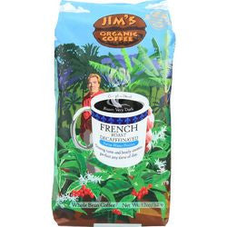 Jims Organic Coffee Coffee Beans  Organic  French Roast  Decaf  11 oz  case of 6