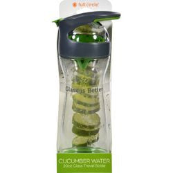 Full Circle Home Cucumber Water Bottle  Travel  Glass  Wherever Water  Gray  20 oz